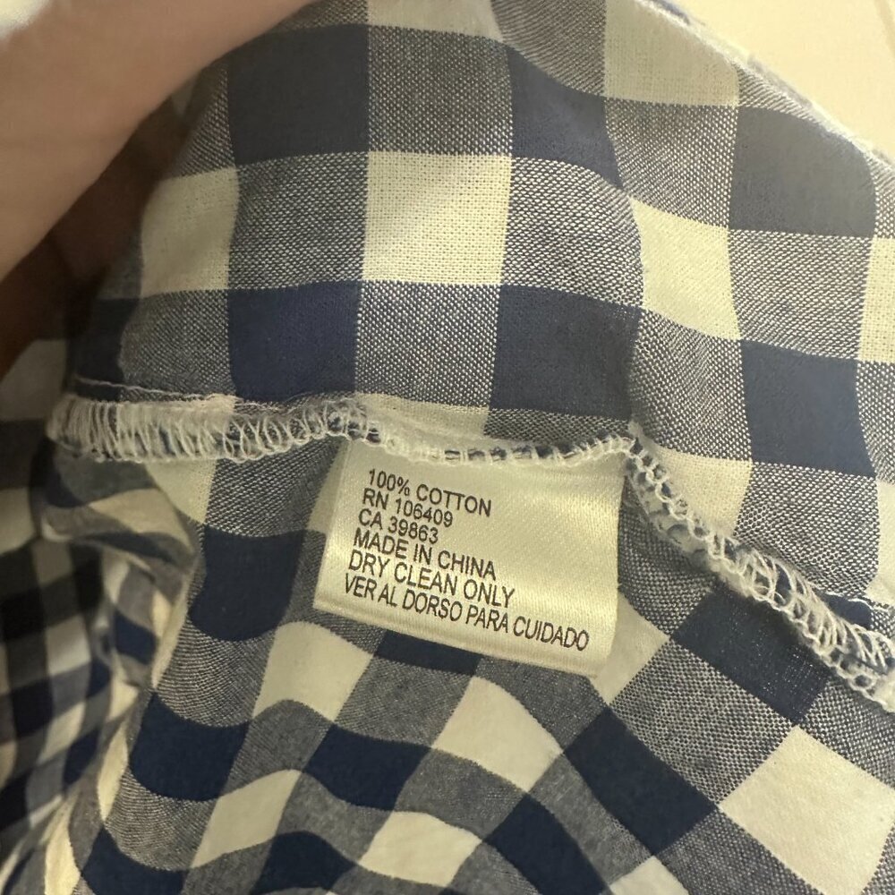 Cremieux Blue and Gingham Long Sleeve Top Size L Pearl Button Snap Close - Picture 3 of 5